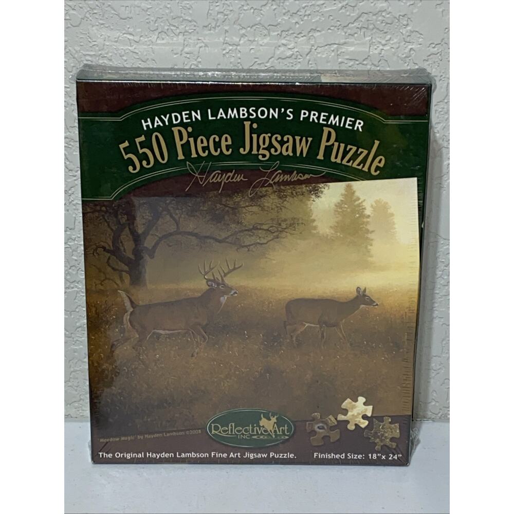 Meadow Magic Deer Reflective Art Jigsaw Puzzle Hayden Lambson 550 pc 18”x24" NEW